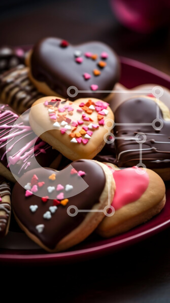 Intra Συλλεκτικό Ξύλινο Παζλ Plywood  4mm - Διάφορα μπισκότα σε σχήμα καρδιάς σε κόκκινο πιάτο Σε Ξύλινο Κουτί - Διαστάσεις: 10x10 cm – 25 κομμάτια