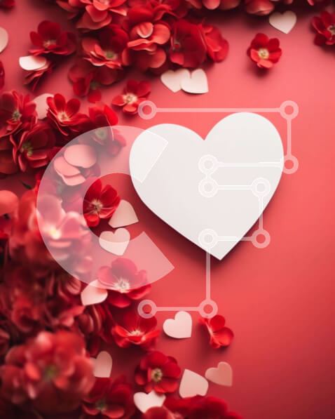 Intra Συλλεκτικό Ξύλινο Παζλ Plywood  4mm - Ρομαντικό λευκό χαρτί σε σχήμα καρδιάς με κόκκινα λουλούδια σε κόκκινο φόντο Σε Ξύλινο Κουτί - Διαστάσεις: 10x10 cm – 25 κομμάτια