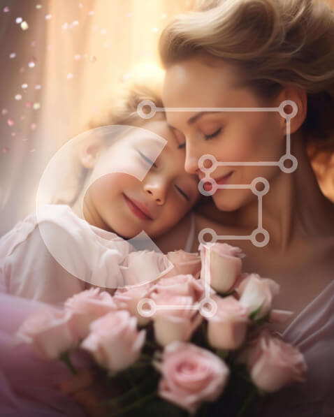 Intra Συλλεκτικό Ξύλινο Παζλ Plywood  4mm - Μητέρα και κόρη αγκαλιάζονται με ροζ τριαντάφυλλα Σε Ξύλινο Κουτί - Διαστάσεις Puzzle: 10x10 cm – 25 κομμάτια