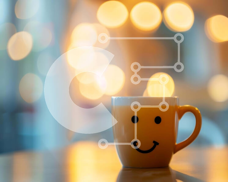 Σετ των 2 Intra Συλλεκτικό Ξύλινο Παζλ Plywood  4mm - Κίτρινο φλιτζάνι καφέ Smiley Face στο τραπέζι με θολά φώτα Σε Ξύλινο Κουτί - Διαστάσεις: 10x10 cm – 25 κομμάτια