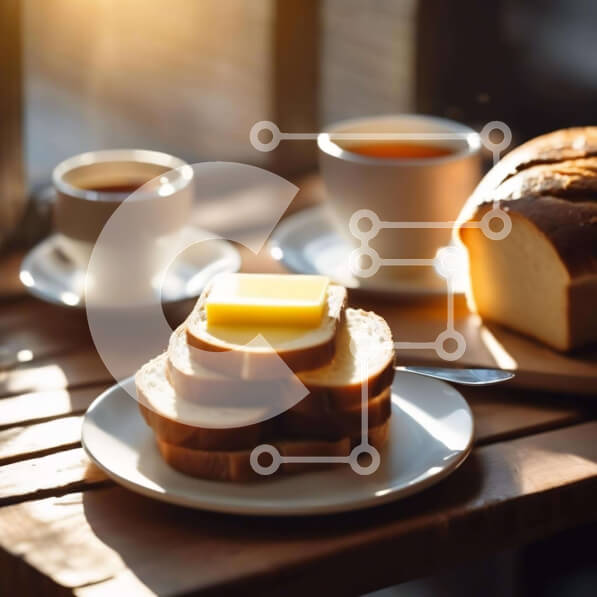 Σετ των 2 Intra Συλλεκτικό Ξύλινο Παζλ Plywood  4mm - Πρωινό με ψωμί, βούτυρο, καφέ και τσάι Σε Ξύλινο Κουτί - Διαστάσεις: 10x10 cm – 25 κομμάτια