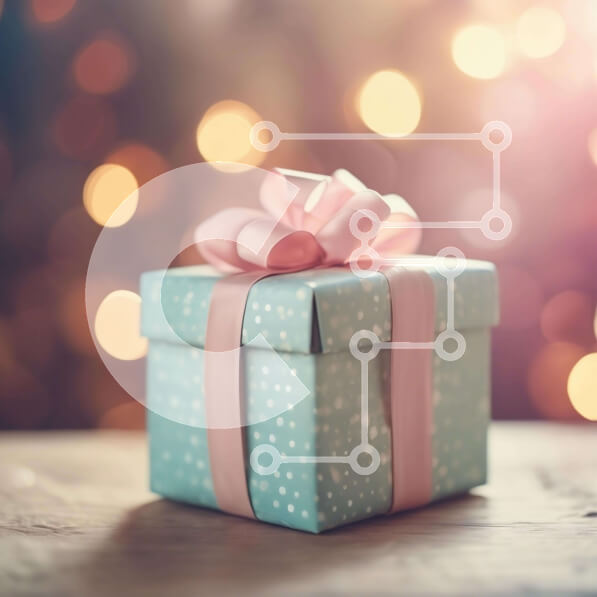 Intra Συλλεκτικό Ξύλινο Παζλ Plywood  4mm - Μικρό μπλε κουτί δώρου σε ξύλινο τραπέζι Σε Ξύλινο Κουτί - Διαστάσεις Puzzle: 10x10 cm – 25 κομμάτια