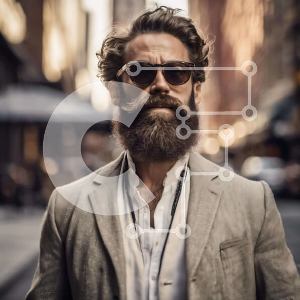 Intra Συλλεκτικό Ξύλινο Παζλ Plywood  4mm - Γενειοφόρος άνδρας με γυαλιά ηλίου στην οδό Urban Σε Ξύλινο Κουτί - Διαστάσεις Puzzle: 10x10 cm – 25 κομμάτια