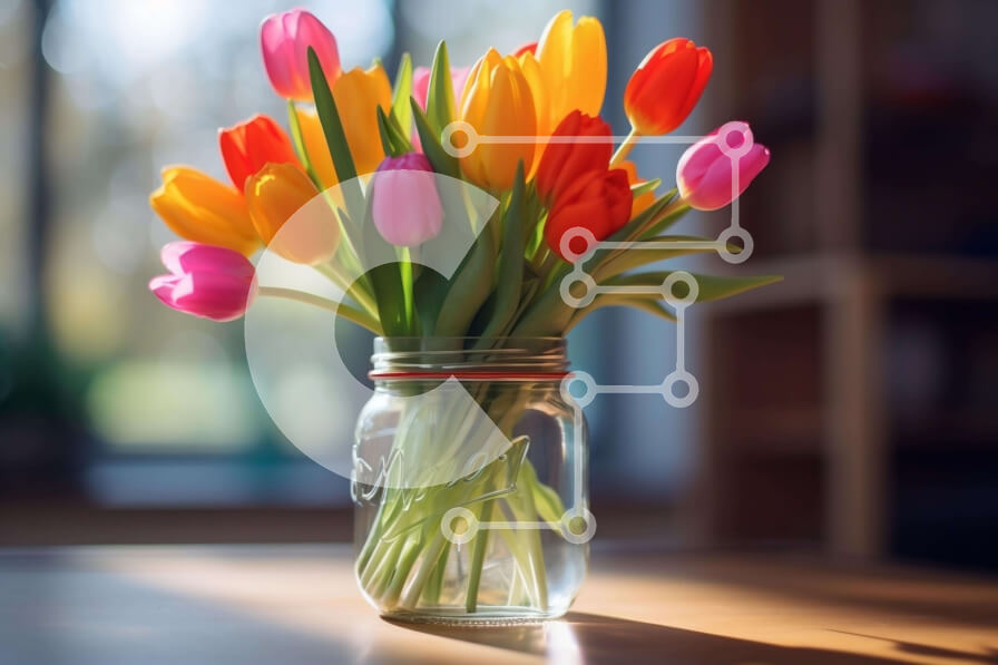 Intra Συλλεκτικό Ξύλινο Παζλ Plywood  4mm - Τουλίπες με έντονα χρώματα σε βάζο Mason Σε Ξύλινο Κουτί - Διαστάσεις: 10x10 cm – 25 κομμάτια