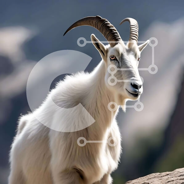 Intra Συλλεκτικό Ξύλινο Παζλ Plywood  4mm - Περίεργη λευκή κατσίκα με μακριά κέρατα σε βραχώδες έδαφος Σε Ξύλινο Κουτί - Διαστάσεις: 10x10 cm – 25 κομμάτια