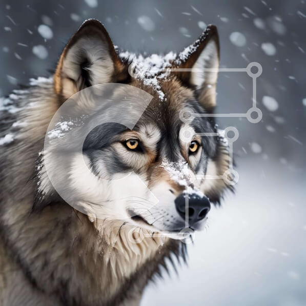 Intra Συλλεκτικό Ξύλινο Παζλ Plywood  4mm - Γκρίζος λύκος στο χιονισμένο τοπίο Σε Ξύλινο Κουτί - Διαστάσεις: 10x10 cm – 25 κομμάτια