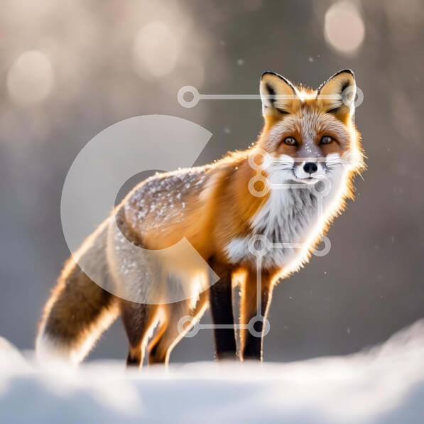 Intra Συλλεκτικό Ξύλινο Παζλ Plywood  4mm - Περίεργη κόκκινη αλεπού στο χιόνι Σε Ξύλινο Κουτί - Διαστάσεις: 10x10 cm – 25 κομμάτια