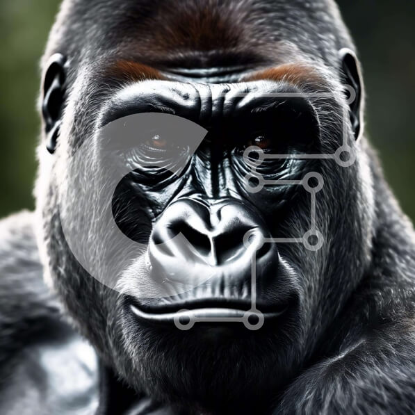 Intra Συλλεκτικό Ξύλινο Παζλ Plywood  4mm - Κοντινή εικόνα του προσώπου ενός γορίλα Σε Ξύλινο Κουτί - Διαστάσεις: 10x10 cm – 25 κομμάτια