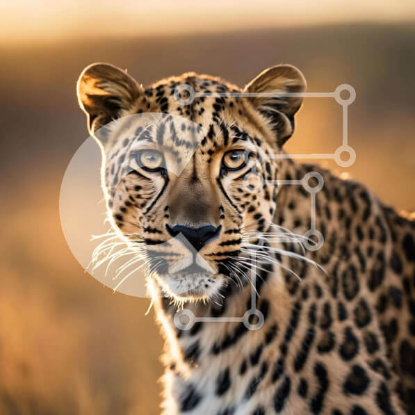 Intra Συλλεκτικό Ξύλινο Παζλ Plywood  4mm - Λεοπάρδαλη στο γρασίδι που κοιτάζει την κάμερα Σε Ξύλινο Κουτί - Διαστάσεις: 10x10 cm – 25 κομμάτια