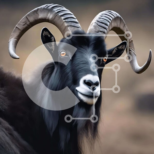 Intra Συλλεκτικό Ξύλινο Παζλ Plywood  4mm - Μαύρη κατσίκα με μεγάλα κέρατα σε χορταριασμένο χωράφι Σε Ξύλινο Κουτί - Διαστάσεις: 10x10 cm – 25 κομμάτια