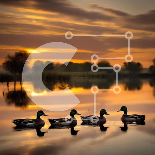 Intra Συλλεκτικό Ξύλινο Παζλ Plywood  4mm - Τέσσερις πάπιες που κολυμπούν στο νερό στο ηλιοβασίλεμα Σε Ξύλινο Κουτί - Διαστάσεις: 10x10 cm – 25 κομμάτια