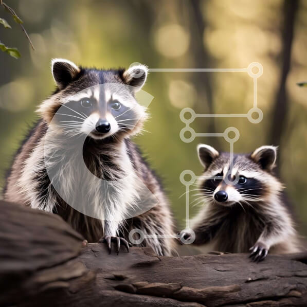 Intra Συλλεκτικό Ξύλινο Παζλ Plywood  4mm - Δύο ρακούν που κάθονται σε ένα κούτσουρο στο δάσος Σε Ξύλινο Κουτί - Διαστάσεις: 10x10 cm – 25 κομμάτια