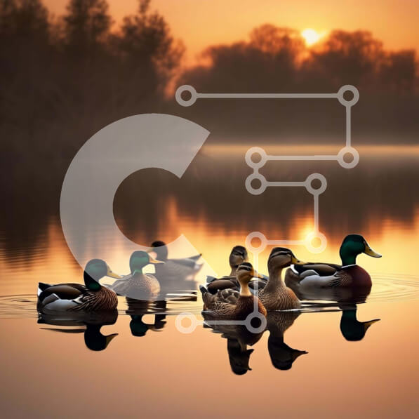 Intra Συλλεκτικό Ξύλινο Παζλ Plywood  4mm - Πάπιες πρασινολαπιών που κολυμπούν στο ηλιοβασίλεμα Σε Ξύλινο Κουτί - Διαστάσεις: 10x10 cm – 25 κομμάτια