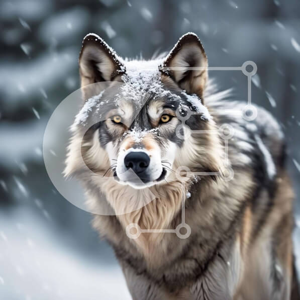 Intra Συλλεκτικό Ξύλινο Παζλ Plywood  4mm - Μεγαλοπρεπής γκρίζος λύκος στο χιόνι Σε Ξύλινο Κουτί - Διαστάσεις: 10x10 cm – 25 κομμάτια