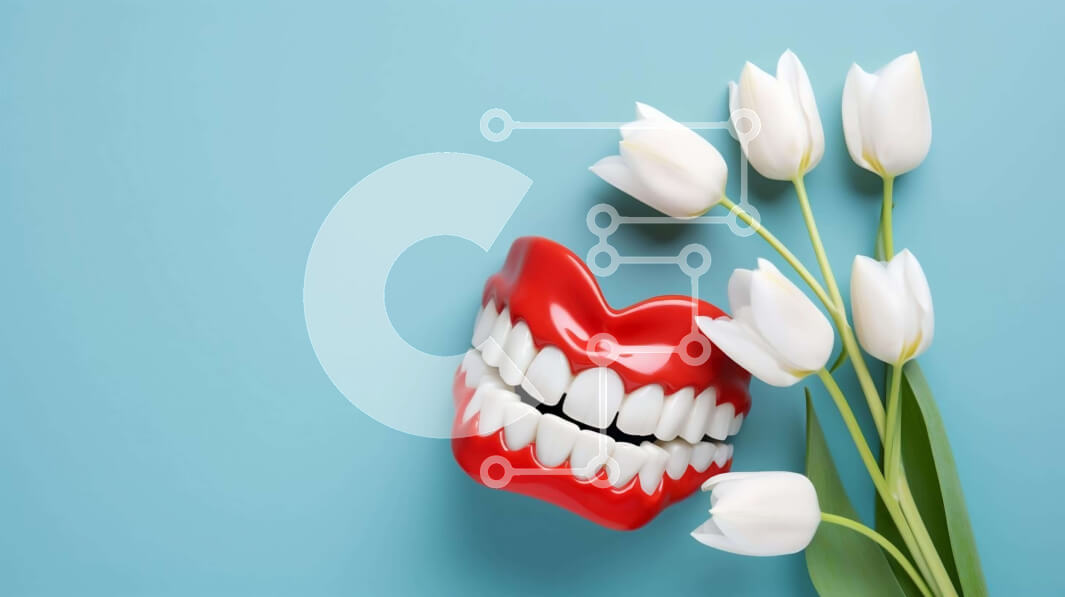 Intra Συλλεκτικό Ξύλινο Παζλ Plywood  4mm - Κόκκινο οδοντιατρικό μοντέλο με λευκές τουλίπες Σε Ξύλινο Κουτί - Διαστάσεις Puzzle: 10x10 cm – 25 κομμάτια