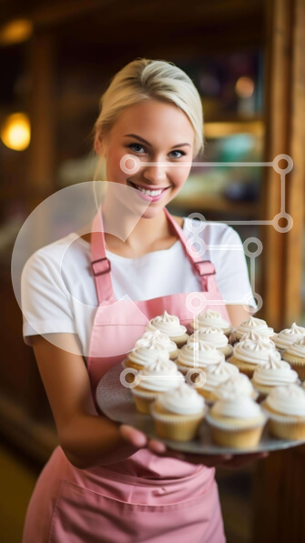 Intra Συλλεκτικό Ξύλινο Παζλ Plywood  4mm - Ξανθή γυναίκα που κρατά cupcakes σε ανοιχτό δίσκο Σε Ξύλινο Κουτί - Διαστάσεις: 10x10 cm – 25 κομμάτια