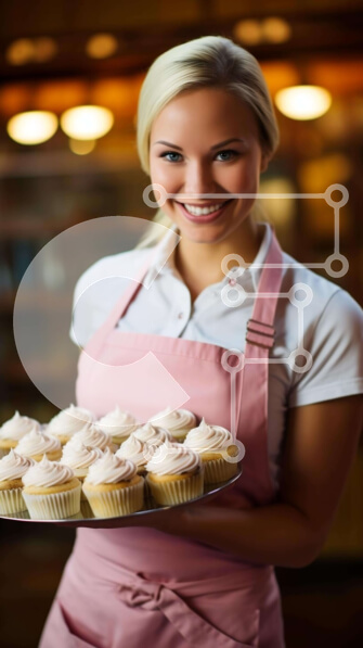 Intra Συλλεκτικό Ξύλινο Παζλ Plywood  4mm - Ξανθή γυναίκα με Cupcakes Σε Ξύλινο Κουτί - Διαστάσεις Puzzle: 10x10 cm – 25 κομμάτια