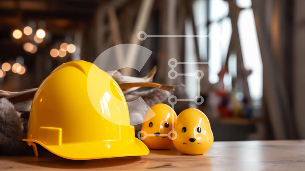 Intra Συλλεκτικό Ξύλινο Παζλ Plywood  4mm - Κίτρινο σκληρό καπέλο, αυγά και ειδώλια με θέμα την κατασκευή Σε Ξύλινο Κουτί - Διαστάσεις: 10x10 cm – 25 κομμάτια