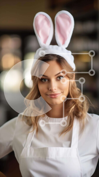 Intra Συλλεκτικό Ξύλινο Παζλ Plywood  4mm - Νεαρή γυναίκα με αυτιά λαγουδάκι στην κουζίνα Σε Ξύλινο Κουτί - Διαστάσεις Puzzle: 10x10 cm – 25 κομμάτια