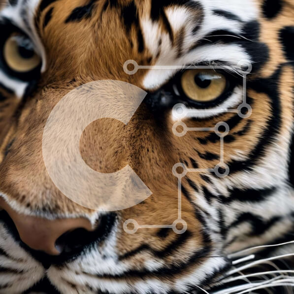 Intra Συλλεκτικό Ξύλινο Παζλ Plywood  4mm - Κοντινό πλάνο του προσώπου μιας τίγρης με φωτεινά, ανοιχτά μάτια Σε Ξύλινο Κουτί - Διαστάσεις: 10x10 cm – 25 κομμάτια