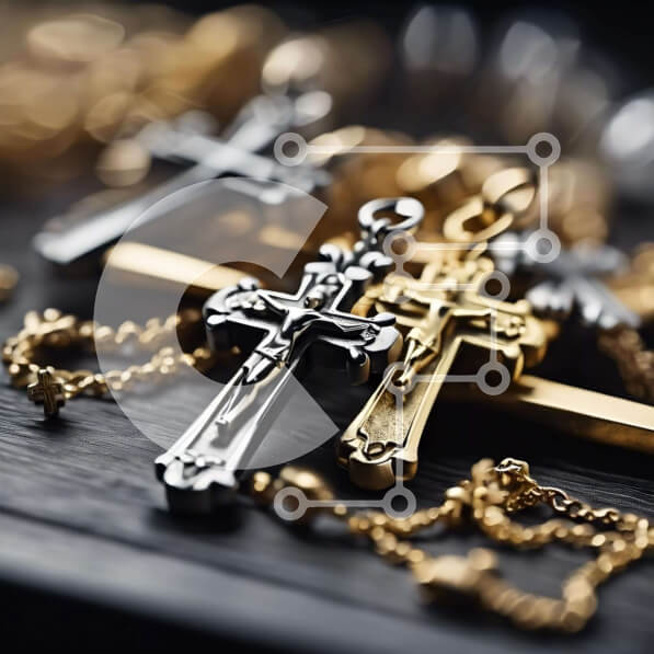 Intra Συλλεκτικό Ξύλινο Παζλ Plywood  4mm - Συλλογή μενταγιόν από χρυσό και ασημί σταυρό Σε Ξύλινο Κουτί - Διαστάσεις Puzzle: 10x10 cm – 25 κομμάτια