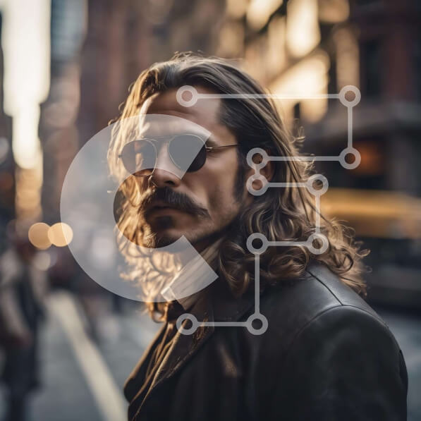 Intra Συλλεκτικό Ξύλινο Παζλ Plywood  4mm - Άνδρας με μακριά μαλλιά στην Urban City Street Σε Ξύλινο Κουτί - Διαστάσεις Puzzle: 10x10 cm – 25 κομμάτια