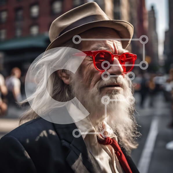 Intra Συλλεκτικό Ξύλινο Παζλ Plywood  4mm - Ηλικιωμένος άνδρας με γένια και κόκκινα γυαλιά ηλίου στο δρόμο Σε Ξύλινο Κουτί - Διαστάσεις Puzzle: 10x10 cm – 25 κομμάτια