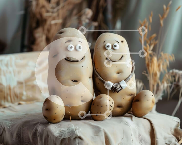 Intra Συλλεκτικό Ξύλινο Παζλ Plywood  4mm - Έννοια αρραβώνων ή γαμήλιας δεξίωσης με ειδώλια πατάτας Σε Ξύλινο Κουτί - Διαστάσεις Puzzle: 10x10 cm – 25 κομμάτια