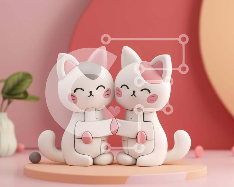 Intra Συλλεκτικό Ξύλινο Παζλ Plywood  4mm - Λευκά και ροζ ειδώλια γάτας σε ροζ φόντο Σε Ξύλινο Κουτί - Διαστάσεις: 10x10 cm – 25 κομμάτια