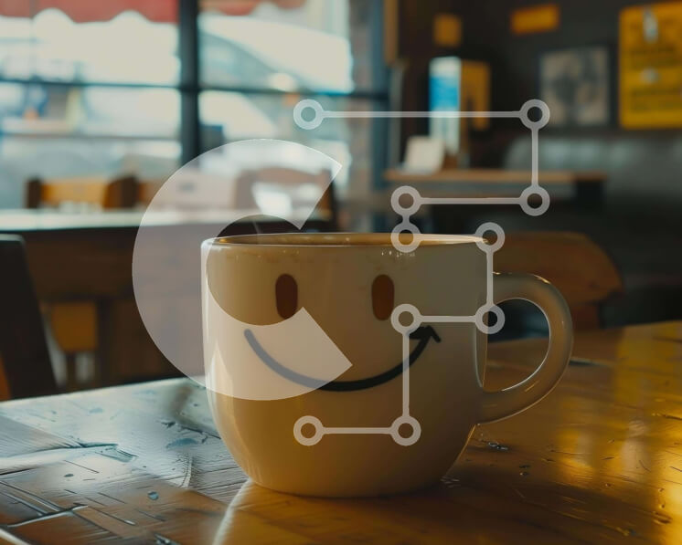 Σετ των 2 Intra Συλλεκτικό Ξύλινο Παζλ Plywood  4mm - Φλιτζάνι καφέ με ανάποδα χαμογελαστό πρόσωπο σε ξύλινο τραπέζι Σε Ξύλινο Κουτί - Διαστάσεις: 10x10 cm – 25 κομμάτια