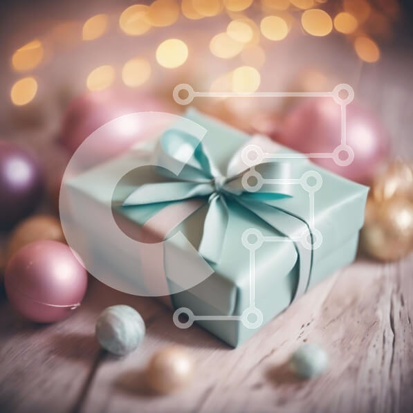 Intra Συλλεκτικό Ξύλινο Παζλ Plywood  4mm - Μπλε κουτί δώρου με πολύχρωμα στολίδια Σε Ξύλινο Κουτί - Διαστάσεις Puzzle: 10x10 cm – 25 κομμάτια