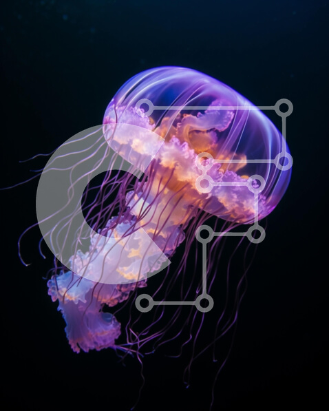 Intra Συλλεκτικό Ξύλινο Παζλ Plywood  4mm - Πολύχρωμες μέδουσες που κολυμπούν στα σκοτεινά νερά Σε Ξύλινο Κουτί - Διαστάσεις: 10x10 cm – 25 κομμάτια