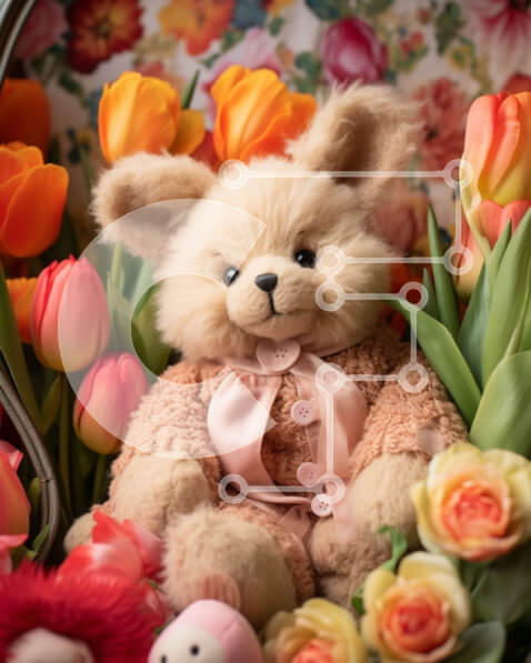 Σετ των 2 Intra Συλλεκτικό Ξύλινο Παζλ Plywood  4mm - Teddy Bear που περιβάλλεται από πολύχρωμα λουλούδια και γεμιστά ζώα Σε Ξύλινο Κουτί - Διαστάσεις: 10x10 cm – 25 κομμάτια