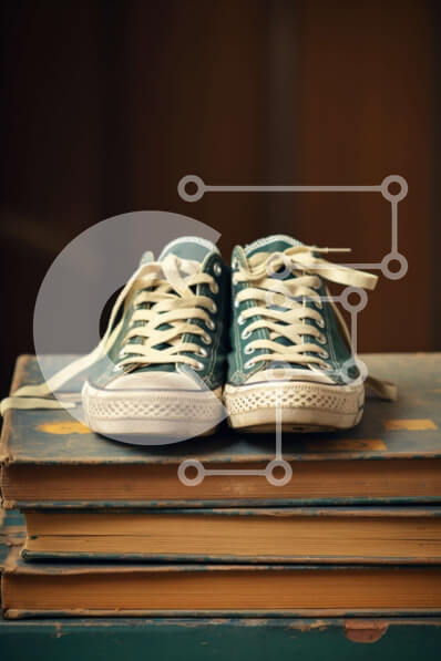 Intra Συλλεκτικό Ξύλινο Παζλ Plywood  4mm - Ζευγάρι Green Converse Sneakers σε παλιά βιβλία Σε Ξύλινο Κουτί - Διαστάσεις: 10x10 cm – 25 κομμάτια