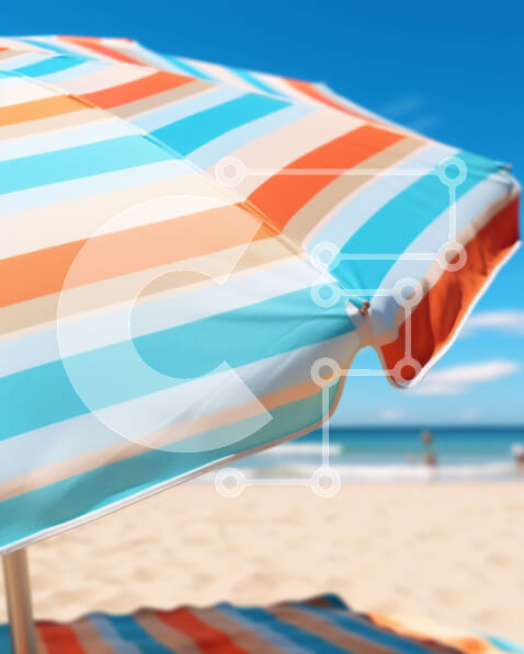 Intra Συλλεκτικό Ξύλινο Παζλ Plywood  4mm - Σκηνή παραλίας με πορτοκαλί και μπλε ριγέ ομπρέλα Σε Ξύλινο Κουτί - Διαστάσεις: 10x10 cm – 25 κομμάτια