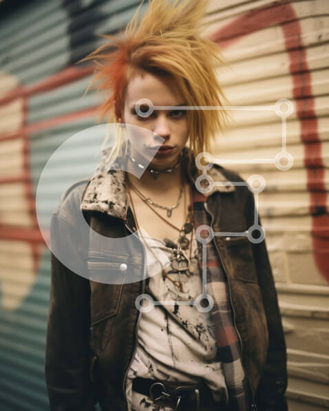 Intra Συλλεκτικό Ξύλινο Παζλ Plywood  4mm - Μοντέρνα γυναίκα με πορτοκαλί μαλλιά μπροστά από τον τοίχο γκράφιτι Σε Ξύλινο Κουτί - Διαστάσεις Puzzle: 10x10 cm – 25 κομμάτια