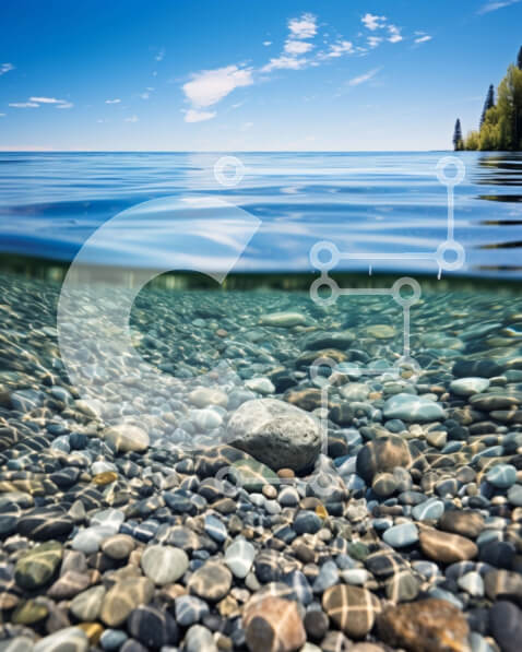 Intra Συλλεκτικό Ξύλινο Παζλ Plywood  4mm - Υποβρύχια θέα της καθαρής μπλε λίμνης με τους βράχους και τα δέντρα Σε Ξύλινο Κουτί - Διαστάσεις: 10x10 cm – 25 κομμάτια