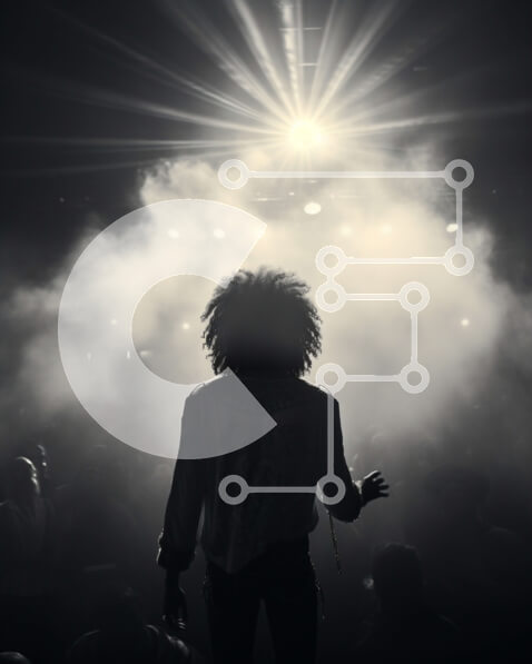 Intra Συλλεκτικό Ξύλινο Παζλ Plywood  4mm - Σιλουέτα ενός ατόμου που παίζει στη σκηνή με τον καπνό και το κοινό Σε Ξύλινο Κουτί - Διαστάσεις Puzzle: 10x10 cm – 25 κομμάτια