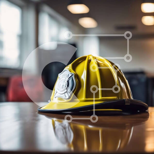 Intra Συλλεκτικό Ξύλινο Παζλ Plywood  4mm - Κίτρινο κράνος πυροσβέστη σε ξύλινο τραπέζι Σε Ξύλινο Κουτί - Διαστάσεις Puzzle: 10x10 cm – 25 κομμάτια