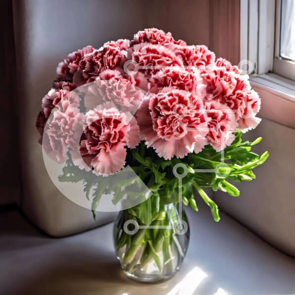 Intra Συλλεκτικό Ξύλινο Παζλ Plywood  4mm - Φρέσκα ροζ γαρίφαλα σε διαφανές γυάλινο βάζο Σε Ξύλινο Κουτί - Διαστάσεις: 10x10 cm – 25 κομμάτια