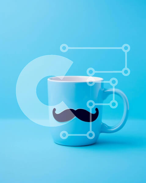 Intra Συλλεκτικό Ξύλινο Παζλ Plywood  4mm - Μπλε κούπα καφέ με σχέδιο μουστάκι σε μπλε φόντο Σε Ξύλινο Κουτί - Διαστάσεις: 10x10 cm – 25 κομμάτια