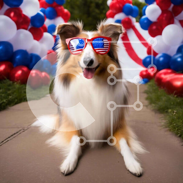 Intra Συλλεκτικό Ξύλινο Παζλ Plywood  4mm - Σκύλος που γιορτάζει την 4η Ιουλίου με Πατριωτικά γυαλιά ηλίου και μπαλόνια Σε Ξύλινο Κουτί - Διαστάσεις: 10x10 cm – 25 κομμάτια