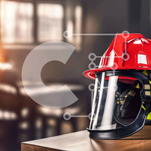 Intra Συλλεκτικό Ξύλινο Παζλ Plywood  4mm - Κόκκινο κράνος πυροσβέστη σε ξύλινο τραπέζι Σε Ξύλινο Κουτί - Διαστάσεις Puzzle: 10x10 cm – 25 κομμάτια