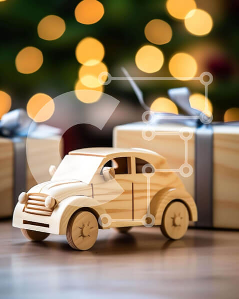 Intra Συλλεκτικό Ξύλινο Παζλ Plywood  4mm - Χριστουγεννιάτικα κουτιά δώρων και αυτοκίνητο παιχνιδιών με φώτα Σε Ξύλινο Κουτί - Διαστάσεις: 10x10 cm – 25 κομμάτια