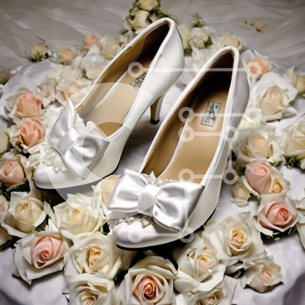 Σετ των 2 Intra Συλλεκτικό Ξύλινο Παζλ Plywood  4mm - Λευκά παπούτσια γάμου με τριαντάφυλλα Σε Ξύλινο Κουτί - Διαστάσεις: 10x10 cm – 25 κομμάτια