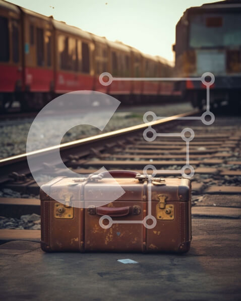 Intra Συλλεκτικό Ξύλινο Παζλ Plywood  4mm - Χαμένη καφέ βαλίτσα δίπλα στις γραμμές του τρένου Σε Ξύλινο Κουτί - Διαστάσεις Puzzle: 10x10 cm – 25 κομμάτια