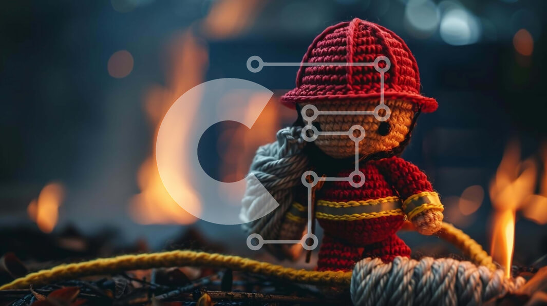 Intra Συλλεκτικό Ξύλινο Παζλ Plywood  4mm - Πυροσβεστική κούκλα με κροσέ και ανοιχτή φωτιά Σε Ξύλινο Κουτί - Διαστάσεις: 10x10 cm – 25 κομμάτια