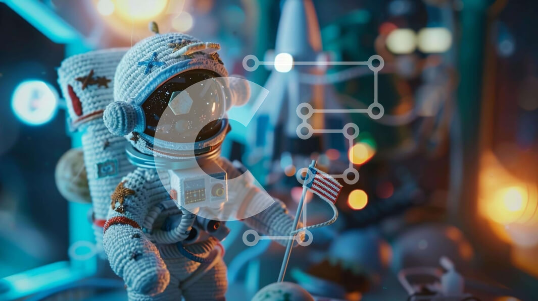 Intra Συλλεκτικό Ξύλινο Παζλ Plywood  4mm - Παιχνίδι αστροναύτης με αμερικανική σημαία και αντικείμενα εξερεύνησης του διαστήματος Σε Ξύλινο Κουτί - Διαστάσεις Puzzle: 10x10 cm – 25 κομμάτια