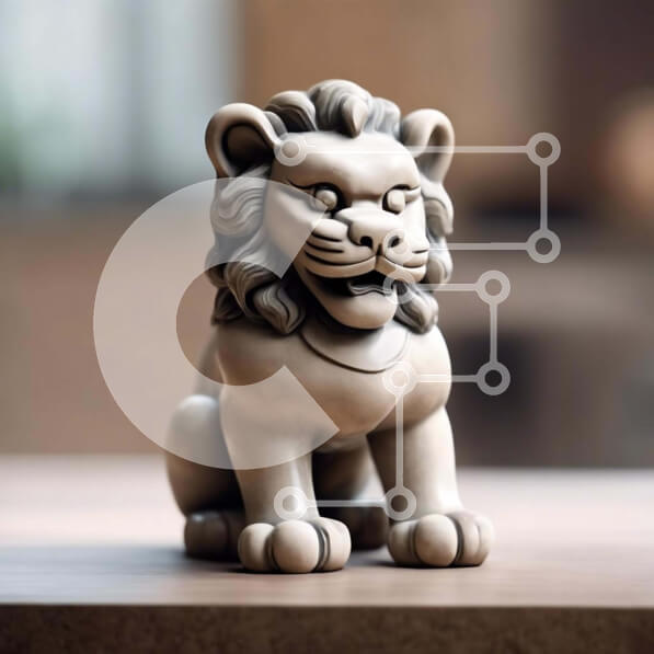 Intra Συλλεκτικό Ξύλινο Παζλ Plywood  4mm - Κεραμικό ειδώλιο λιονταριού σε ξύλινο τραπέζι Σε Ξύλινο Κουτί - Διαστάσεις: 10x10 cm – 25 κομμάτια