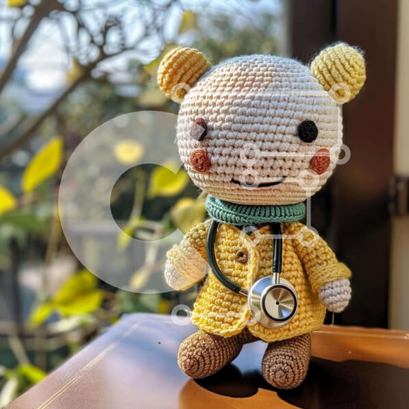 Intra Συλλεκτικό Ξύλινο Παζλ Plywood  4mm - Αρκουδάκι με κροσέ με στηθοσκόπιο Σε Ξύλινο Κουτί - Διαστάσεις: 10x10 cm – 25 κομμάτια